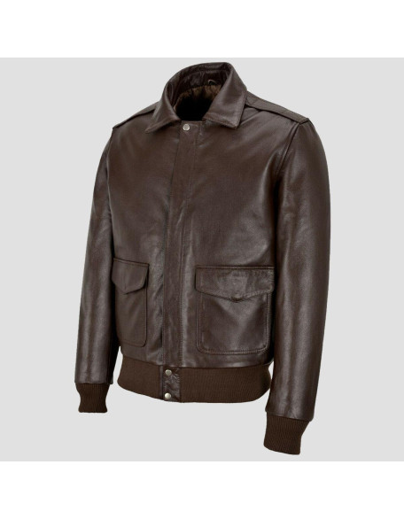 Brown Leather Bomber Jacket
