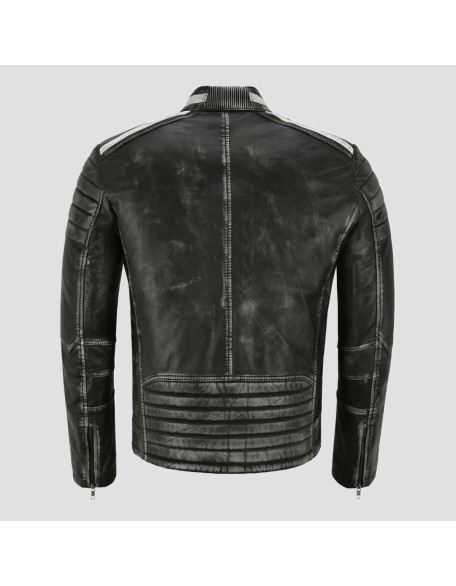 Distressed Black Leather Biker Jacket
