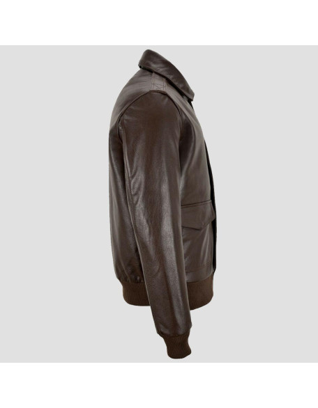 Brown Leather Bomber Jacket