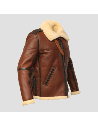 Aviator B-3 Brown Leather Bomber Jacket