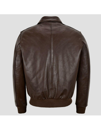 Brown Leather Bomber Jacket
