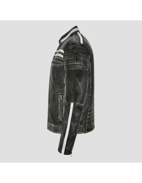 Distressed Black Leather Biker Jacket