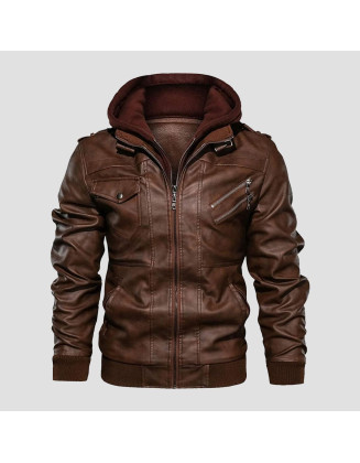 Marx Hooded Brown Leather Bomber Jacket