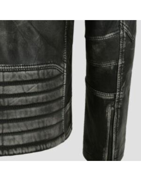 Distressed Black Leather Biker Jacket