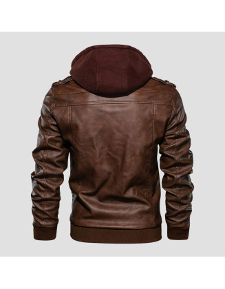 Marx Hooded Brown Leather Bomber Jacket