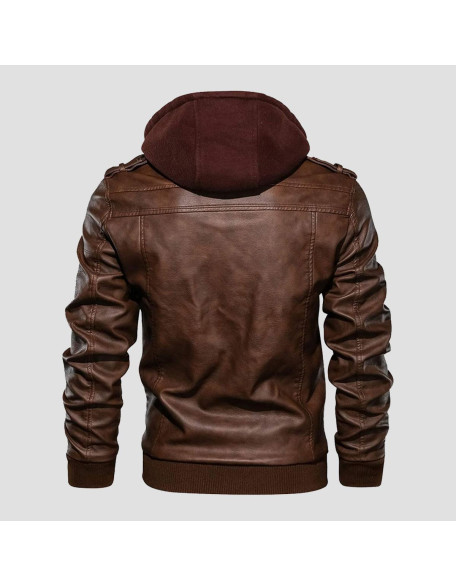 Marx Hooded Brown Leather Bomber Jacket