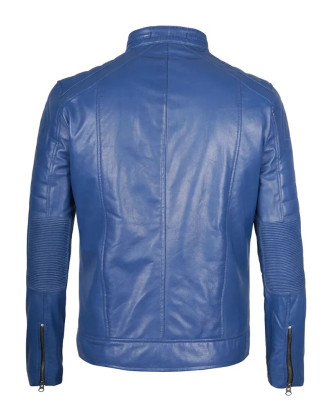 Austin Men Cafe Racer Blue Real Leather Jacket