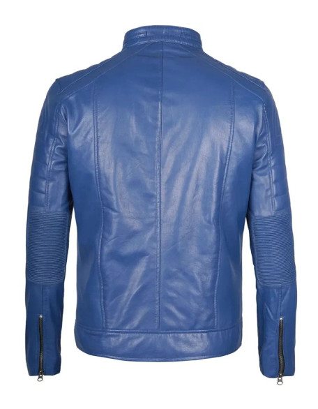 Austin Men Cafe Racer Blue Real Leather Jacket