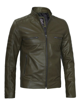 Austin Men Cafe Racer Dark Green Real Leather Jacket