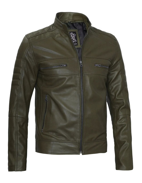 Austin Men Cafe Racer Dark Green Real Leather Jacket
