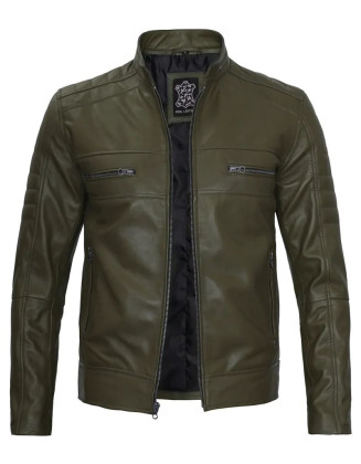 Austin Men Cafe Racer Dark Green Real Leather Jacket
