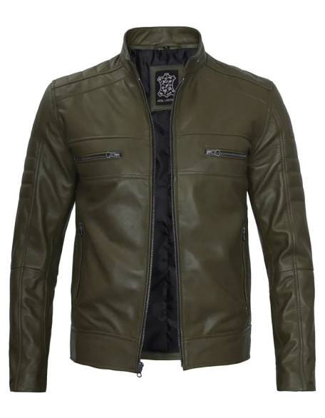 Austin Men Cafe Racer Dark Green Real Leather Jacket