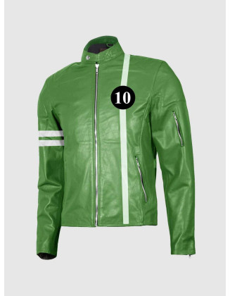 Ben Ten Green Leather Motorcycle Jacket