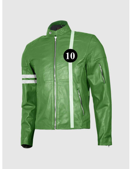 Ben Ten Green Leather Motorcycle Jacket