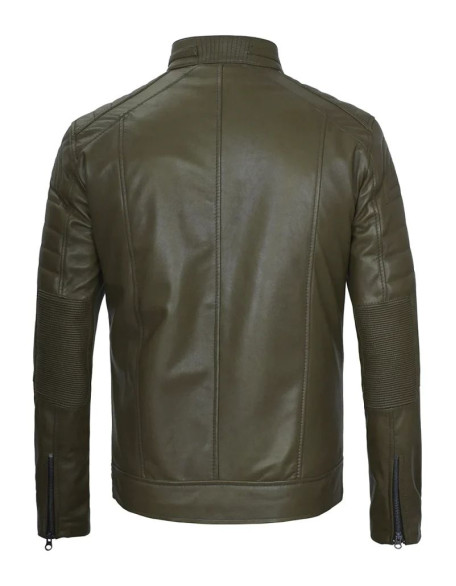 Austin Men Cafe Racer Dark Green Real Leather Jacket