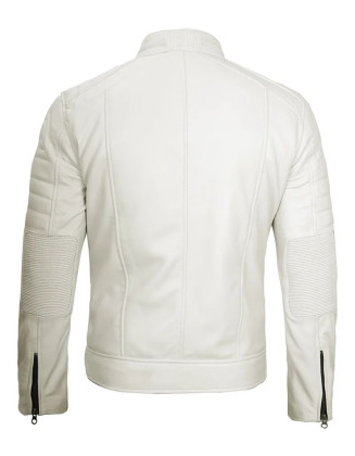Austin Men Cafe Racer Off  White Real Leather Jacket